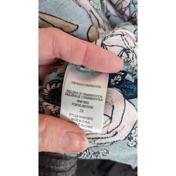 Democracy Women Long Sleeve V-Neck Floral Print Kimono Blouse Blue Size 2X - Picture 12 of 12